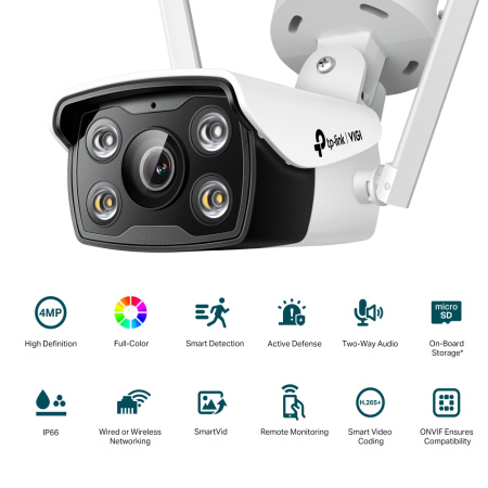 IP-Камера TP-LINK VIGI С340-W-4,PoE, 4Мп, 4 мм, Wi-Fi, H265+, IP66, Bullet, кольорове нічне бачення, зовнішня - фото 4