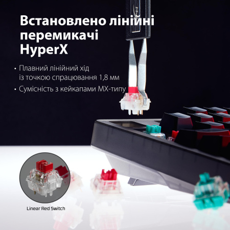 Клавіатура механічна HyperX Alloy Origins 2 65key, Red, USB-A, Hot-Swap, EN/UA, RGB, чорний - фото 17
