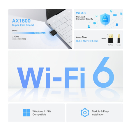 WiFi-адаптер TP-LINK Archer TX20U Nano AX1800 USB 2.0 - фото 2