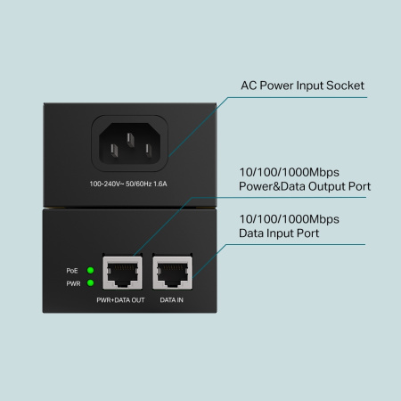 TP-Link Інжектор PoE POE170S 1xGE, 1xGE PoE, 60Вт - фото 3