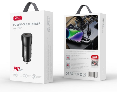 Автомобільний зарядний пристрій XO CC57 25W Metal Car Charger Type-C PD Black - фото 2