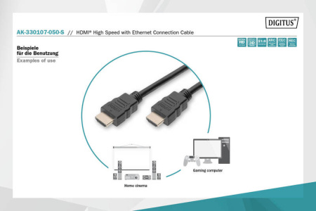 Digitus Кабель HDMI (M/M), 5м, High speed/Ethernet, чорний - фото 4