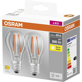 Osram Набір ламп 2шт LED E27 6.5Вт 2700К 806Лм A60
