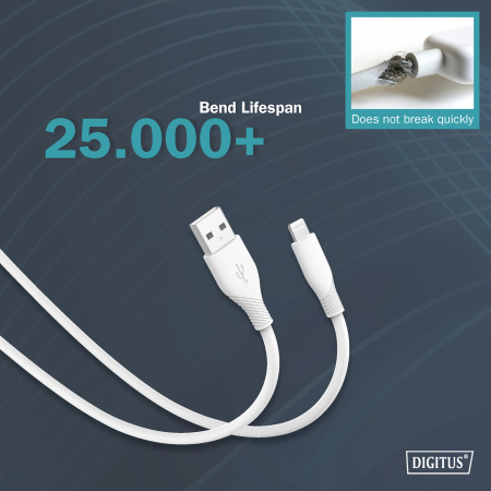 Digitus Кабель USB-A > Lightning заряджання/синхронізації, 2м, USB 2.0, 12W, силіконовий, білий - фото 10