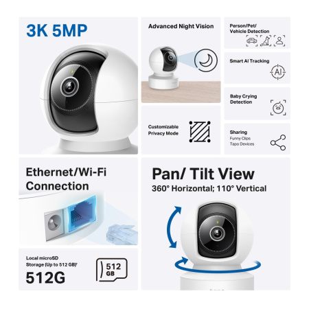 IP-Камера TP-LINK Tapo C232 5MP N300 microSD motion detection. AI - фото 5