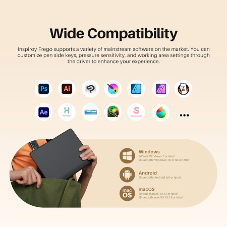 Графічний планшет Huion 6.3"x3,9" Inspiroy Frego S, BT, USB-C, чорний - фото 11