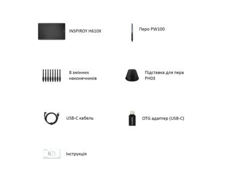 Графічний планшет Huion 10"x6.2" H610X, USB-C, чорний - фото 9