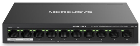 Mercusys Комутатор MS110P 10xFE (8xPoE), 65Вт, Некерований - фото 1