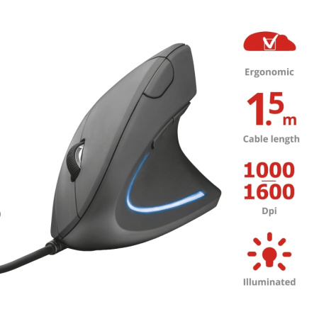 Trust Миша VERTO ERGONOMIC MOUSE BLACK - фото 6