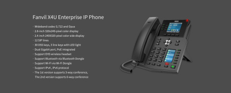 Fanvil Телефон IP X4U 2xGE LAN, 1xUSB-A, SIP, VPN, PoE, 2.8" кольоровий екран - фото 8