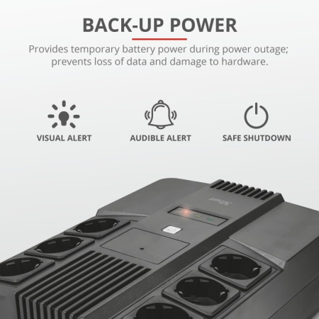 Trust Джерело безперебійного живлення Maxxon 800VA UPS with 6 standard wall power outlets BLACK - фото 8