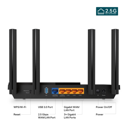 Маршрутизатор TP-LINK ARCHER AX55 PRO AX3000, 3xGE LAN, 1xGE WAN/LAN, 1x2.5GE WAN/LAN, 1xUSB 3.0, MESH - фото 4
