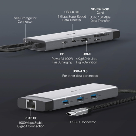 Хаб USB TP-LINK UH9120C USB-C > 3xUSB3.0/1xUSB-C/xHDMI/1xRJ45/1xSD/1xmicroSD/1xPD 100Wh - фото 5