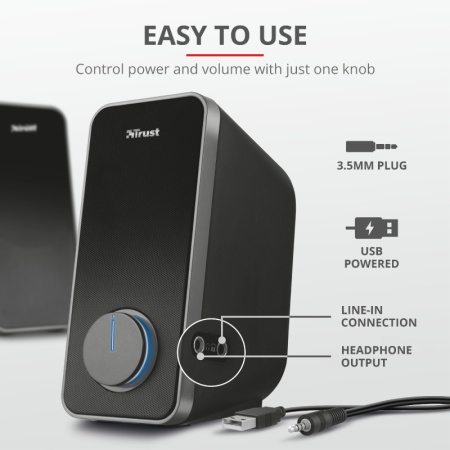 Акустична система Trust Arys 2.0, 14Вт, USB/AUX, чорний - фото 8