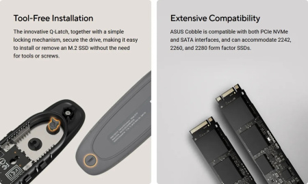 Портативний корпус ASUS для SSD COBBLE/GRAY/G/AS/ESD-A1A /GRAY/G/ PCIe NVMe M.2 2230/2242/2260/2280 USB Type-C 3.2 Gen 2x1 сірий - фото 2