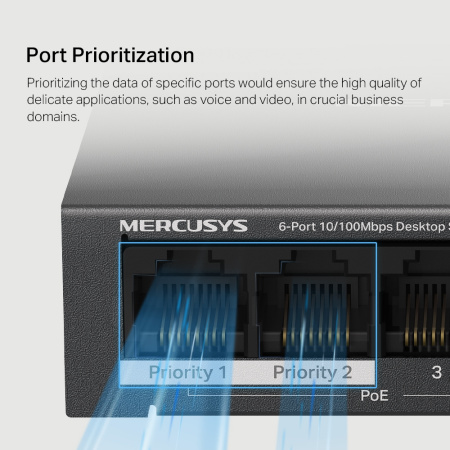 Комутатор MERCUSYS MS106LP 6xFE (4xPoE), 40Вт, Некерований - фото 8
