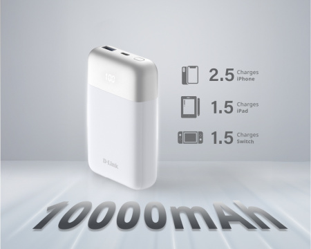 Акумулятор портативний літій-іонний Power Bank D-Link 10000мА*год 18Вт 1xUSB-A, 1xUSB-C, білий - фото 4