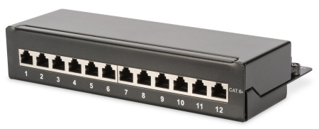 Патч-панель DIGITUS САТ 6A STP, настільна, 12 портів, зібрана, чорна - фото 1