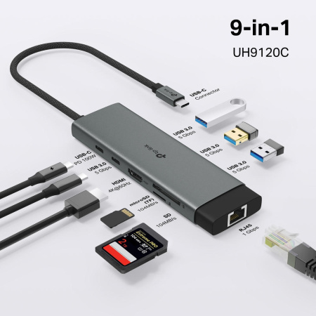 Хаб USB TP-LINK UH9120C USB-C > 3xUSB3.0/1xUSB-C/xHDMI/1xRJ45/1xSD/1xmicroSD/1xPD 100Wh - фото 2