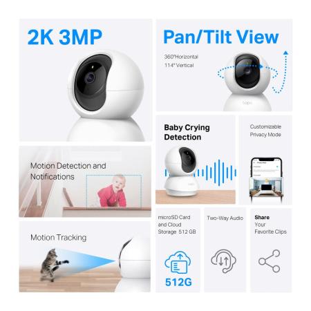 IP-Камера TP-LINK Tapo C210P2 3MP N300 microSD motion detection - фото 3 IP-Камера TP-LINK Tapo C210P2 3MP N300 microSD motion detection - фото 3