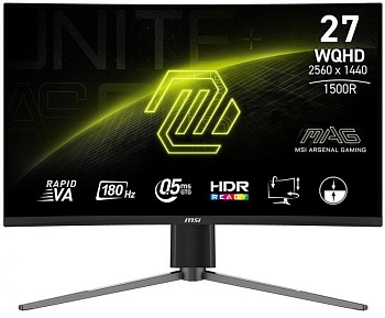 Монітор MSI 27" MAG 27CQ6PF 2xHDMI, DP, Audio, VA, 2560x1440, 180Hz, 0.5ms, sRGB 105%, CURVED, AdaptiveSync, HAS