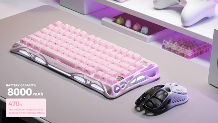 Клавіатура механічна GravaStar Mercury K1 80keys, GravaStar x Kailh Cheery Pink, EN, BT/WL/USB, Sakura Pink - фото 3