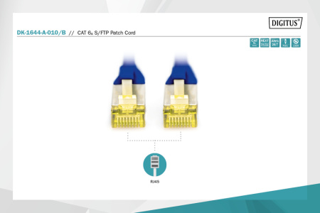 Digitus Патч-корд CAT 6a S-FTP, 1м, AWG 26/7, Cu, LSZH, синій - фото 2