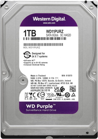 WD Жорсткий диск 1TB 3.5" 5400 64MB SATA Purple Surveillance - фото 2