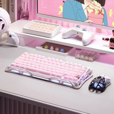 Клавіатура механічна GravaStar Mercury K1 80keys, GravaStar x Kailh Cheery Pink, EN, BT/WL/USB, Sakura Pink - фото 5