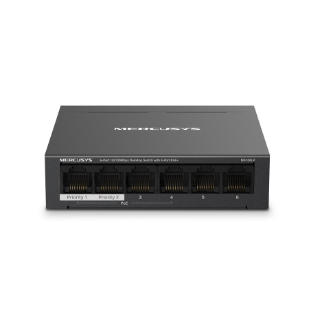 Комутатор MERCUSYS MS106LP 6xFE (4xPoE), 40Вт, Некерований - фото 1