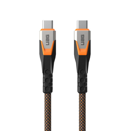 UAG Кабель USB-C > USB-C 3.2 заряджання/синхронізації 0.75м, 240Вт, Type-C, Rugged Double Braided Nylon, Black/Orange - фото 3