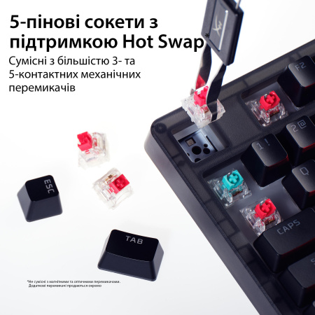 Клавіатура механічна HyperX Alloy Origins 2 65key, Red, USB-A, Hot-Swap, EN/UA, RGB, чорний - фото 13