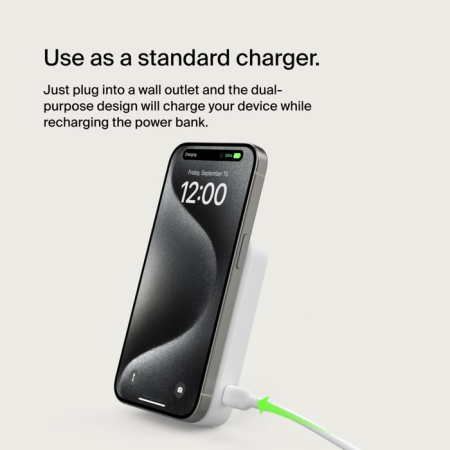 Belkin Акумулятор портативний літій-іонний Power Bank 8000мА·год, 15Вт, MagSafe Qi2, білий - фото 4