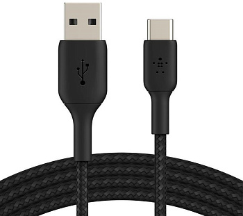 Кабель USB-A > USB-C заряджання/синхронізації Belkin 2м, 15Вт, Type-C, плетений, чорний