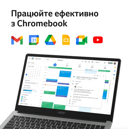 Ноутбук Acer Chromebook CB315-4HT 15" FHD IPS Touch, Intel C N4500, 8GB, F128GB, UMA, ChromeOS, сріблястий - фото 7