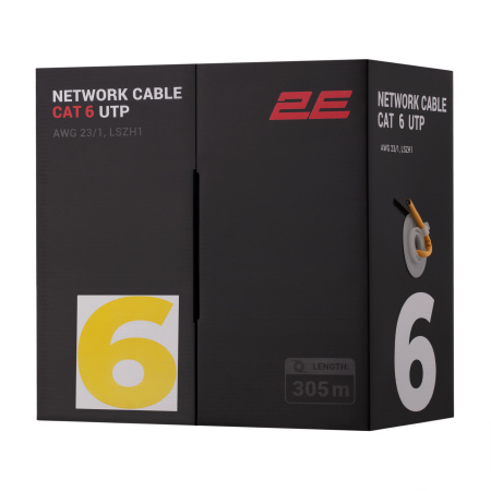 Кабель "вита пара" 2E CAT 6, U-UTP, 305м, AWG 23/1, LSZH-1, жовтий - фото 1