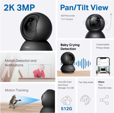 IP-Камера TP-LINK Tapo C211 3MP N300 microSD motion detection чорна - фото 4 IP-Камера TP-LINK Tapo C211 3MP N300 microSD motion detection чорна - фото 4
