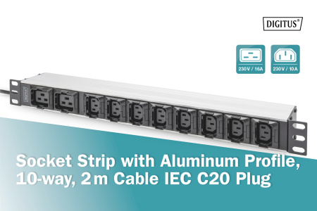 Digitus Пристрій розподілу електроживлення 1U, 8xC13, 2xC19, 16A, 250V, вилка C20 - фото 8