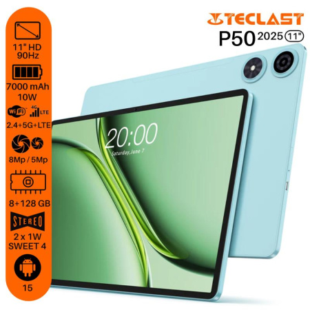 Планшет Teclast P50 (2025) 11" 8ГБ, 128ГБ, LTE, 7000мА•год, Android, блакитний - фото 2