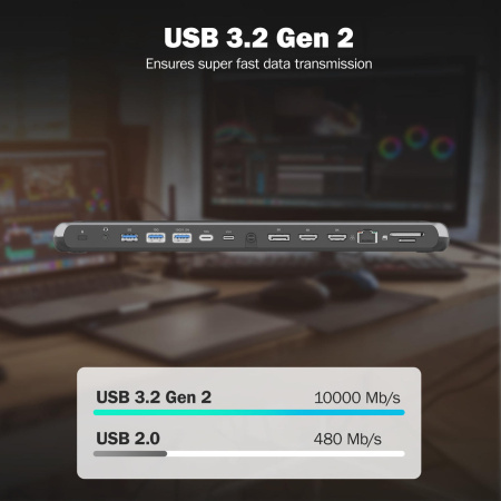 Док-станція DIGITUS USB-C > 2xHDMI/1xDP/3xUSB-A/USB-C/RJ54/PD/Audio - фото 6