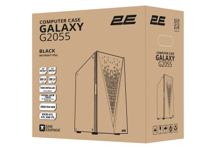 Корпус 2E GAMING Galaxy G2055 без БЖ 2xUSB3.0, 1xUSB2.0, 3x120мм ARGB, VGA 345мм, LCS ready, HUB, TG Side Panel, ATX, чорний - фото 14