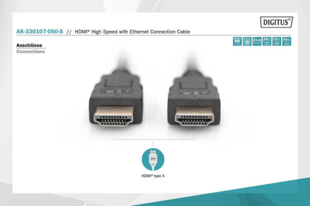 Digitus Кабель HDMI (M/M), 5м, High speed/Ethernet, чорний - фото 5