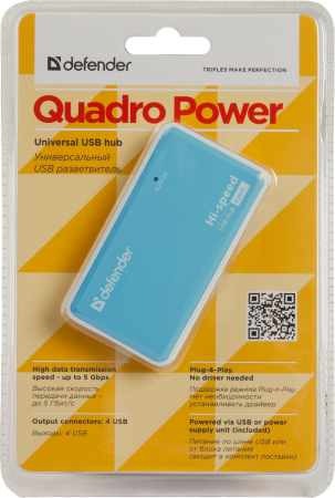 USB-хаб Defender Quadro Power+Adapter 4xUSB 2.0 220V (83503) - фото 6