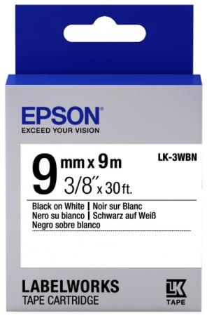 Картридж зі стрічкою Epson LK3WBN принтерів LW-300/LW-400/LW-400VP/LW-600P/LW-700/LW-Z710/LW-900P/LW-1000P/LW-Z5000BE Std Blk/Wht 9mm/9m - фото 1
