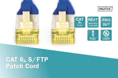 Digitus Патч-корд CAT 6a S-FTP, 1м, AWG 26/7, Cu, LSZH, синій - фото 5