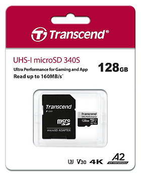 Карта пам'яті Transcend microSD  128GB C10 UHS-I U3 A2 R160/W90MB/s + SD