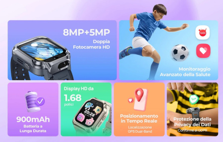 Дитячий годинник-телефон Mibro S1, 1.68", 360x390, GPS, 8MP+5MP, 900мА·год, 2АТM, лавандовий - фото 4