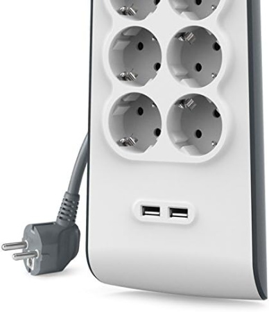 Belkin Подовжувач-фільтр мережевий 6хТип F, 3x1.5мм кв, 16А, 2xUSB-A 2.4A, з захистом від перенапруги, 2м, білий - фото 6