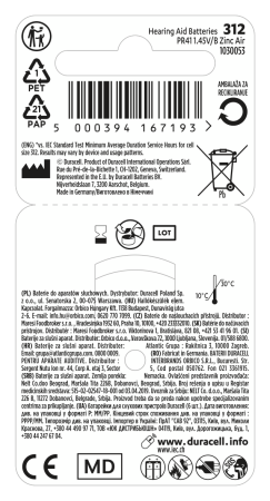 Батарейки для слухових апаратів Duracell розмір 312, 6 шт.
 - фото 9