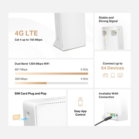 Маршрутизатор MERCUSYS MB130-4G AC1200, 4G/LTE, 1xFE LAN, 1xFE WAN - фото 6